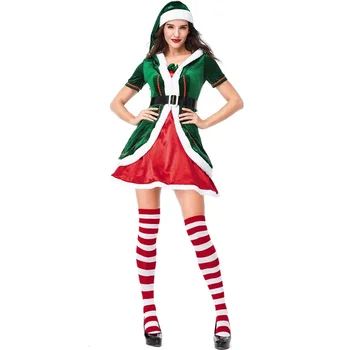 Зелена Коледа елф косплей рокля Коледа жени секси костюм новост карнавал парти екипировки за момичета