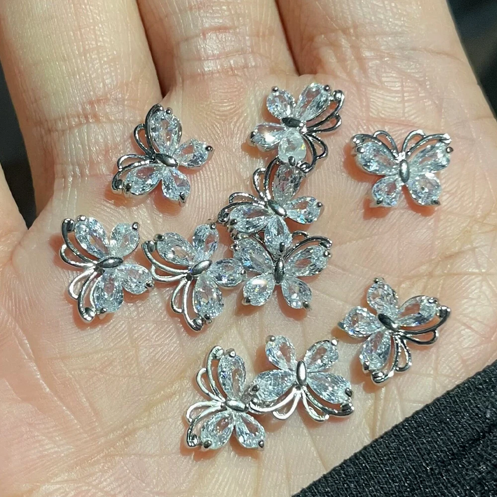 10Pcs пеперуда нокти изкуство декорации 11-12mm магически кристали метални нокти сексапил части 3D пеперуди диамант маникюр аксесоари!0