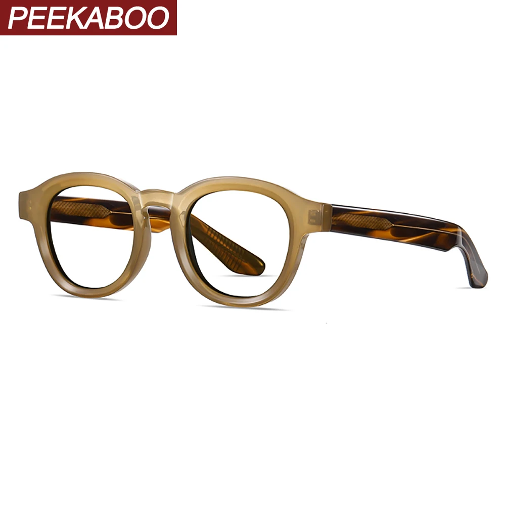 Peekaboo кръгли очила рамка жени ясно обектив унисекс анти синя светлина очила за мъже кафяв леопард мъжки ацетат аксесоари0