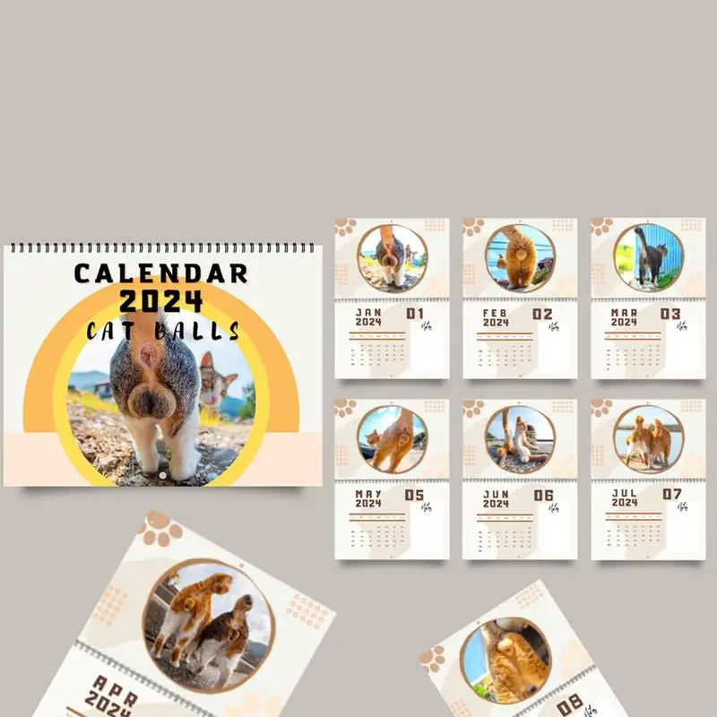Cat топка календар Смешни котки календар дебела хартия месечен котка стена календар сладък котка задници календар за дома Офис & училище1