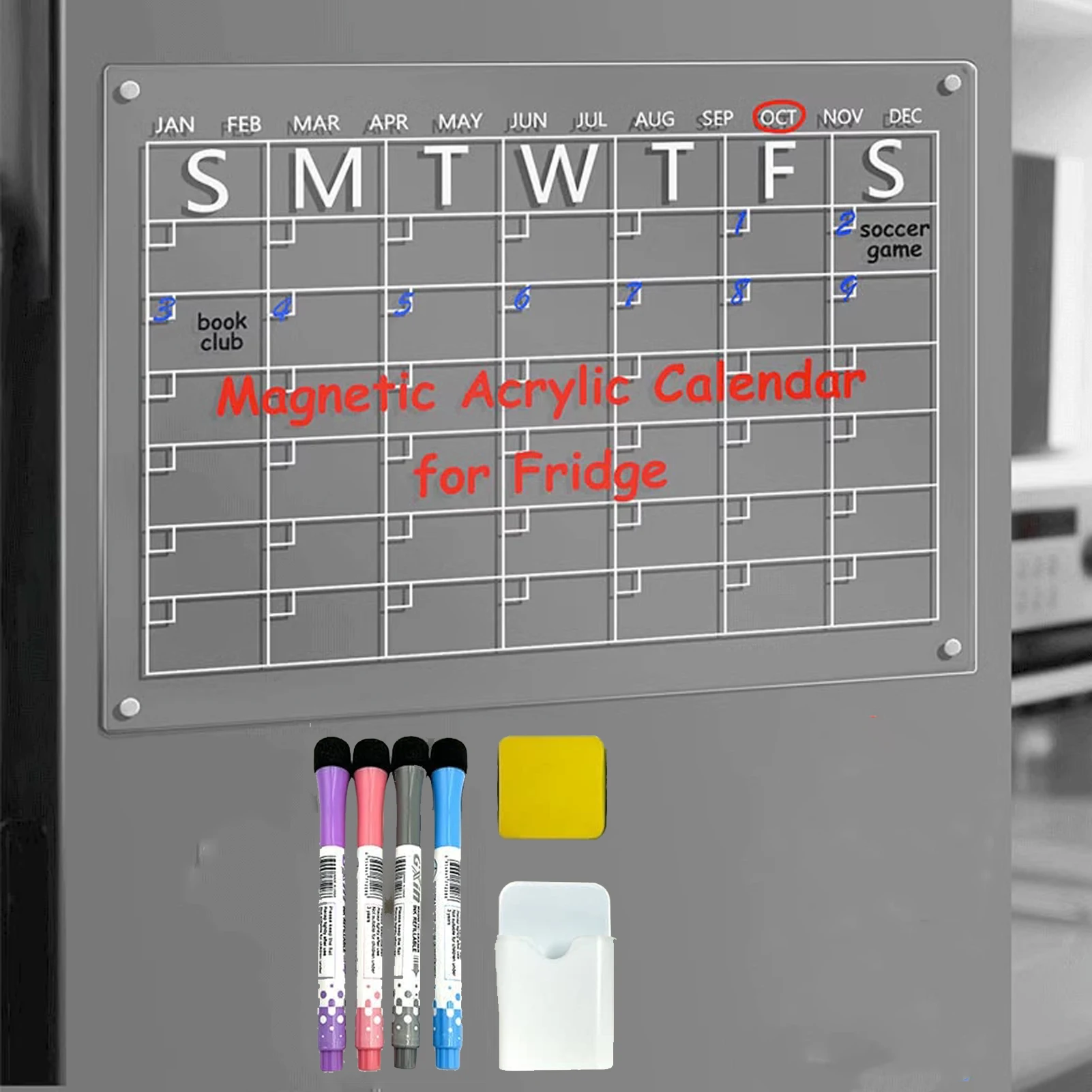 седмичен практически акрилен календар офис училище с 4 маркера без рамки за хладилник прозрачен ясен планировчик сухо изтриване за многократна употреба1