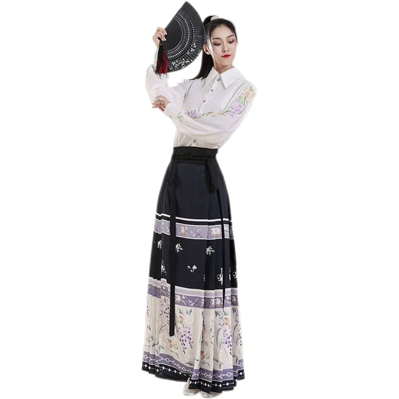 Ma Mian пола ханфу дамска бродирана риза отпечатана ежедневно есенен костюм Хан елемент оригинална ханфу дамска рокля3