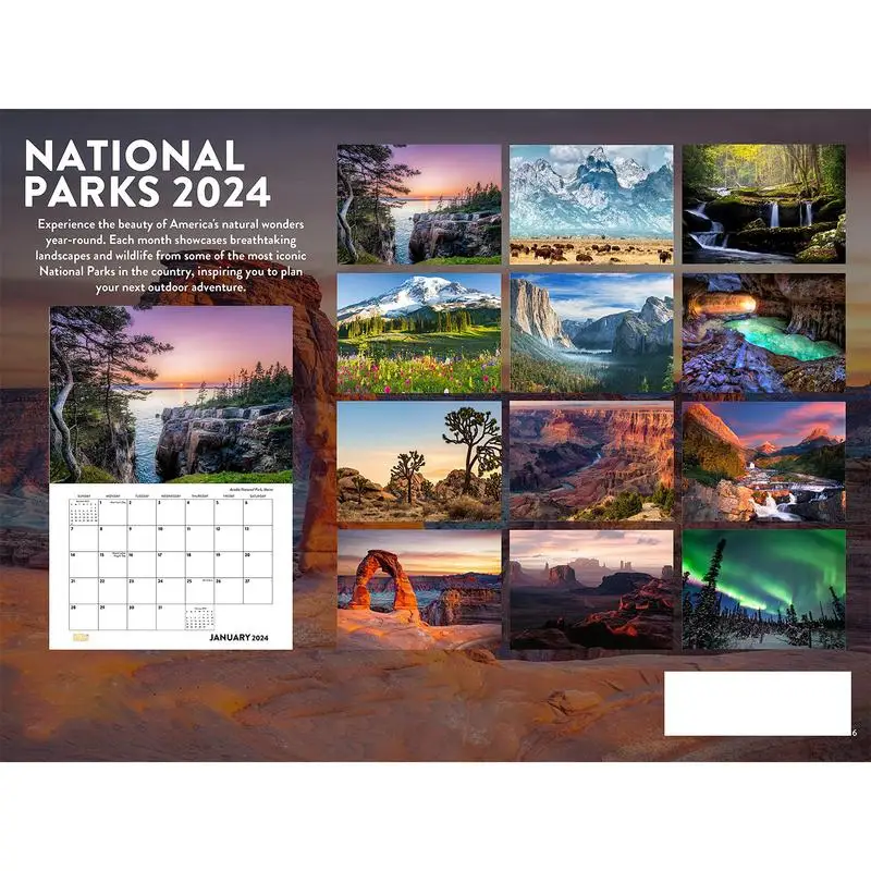12-месечен природен календар 2024 Национални паркове Стенен календар Подаръци Месечен стенен календар с красиви живописни снимки на Америка4