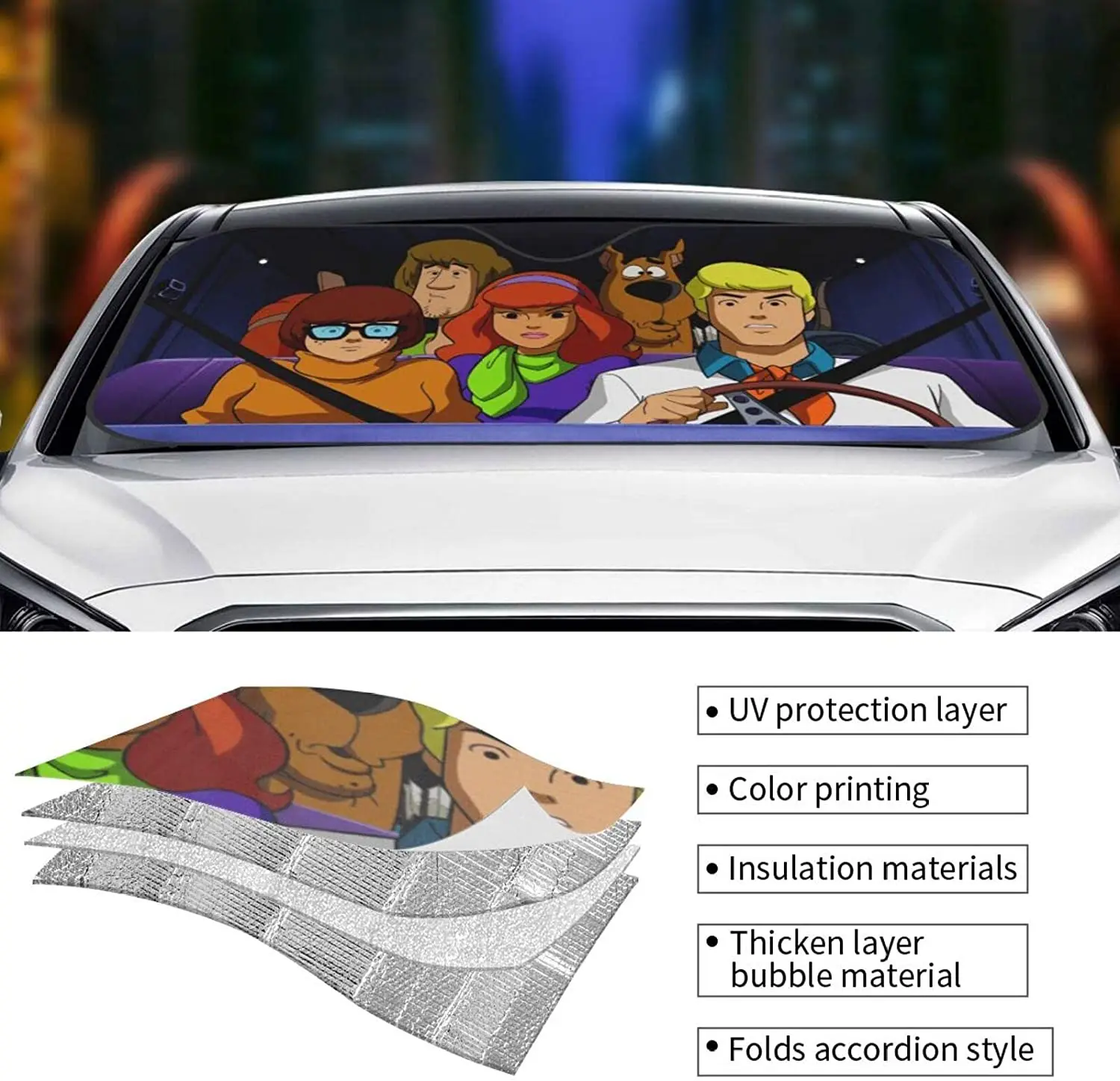 Mioage Funny Cartoon Car Sunshade Front Windglass Sun Shade Hardened Sun Visor Shield Cover Foldable Reflector for Car Truck SU4