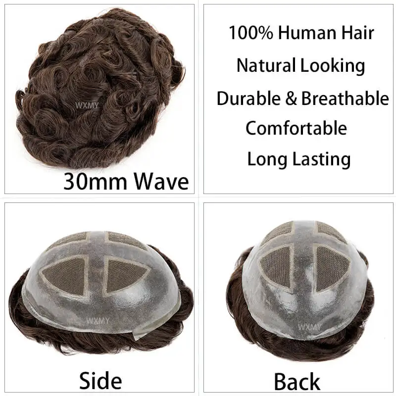 Мъжки перуки дишаща френска дантела & PU мъжка коса протеза естествени Remy човешки парчета коса мъже перука системи единица Toupee за мъже4