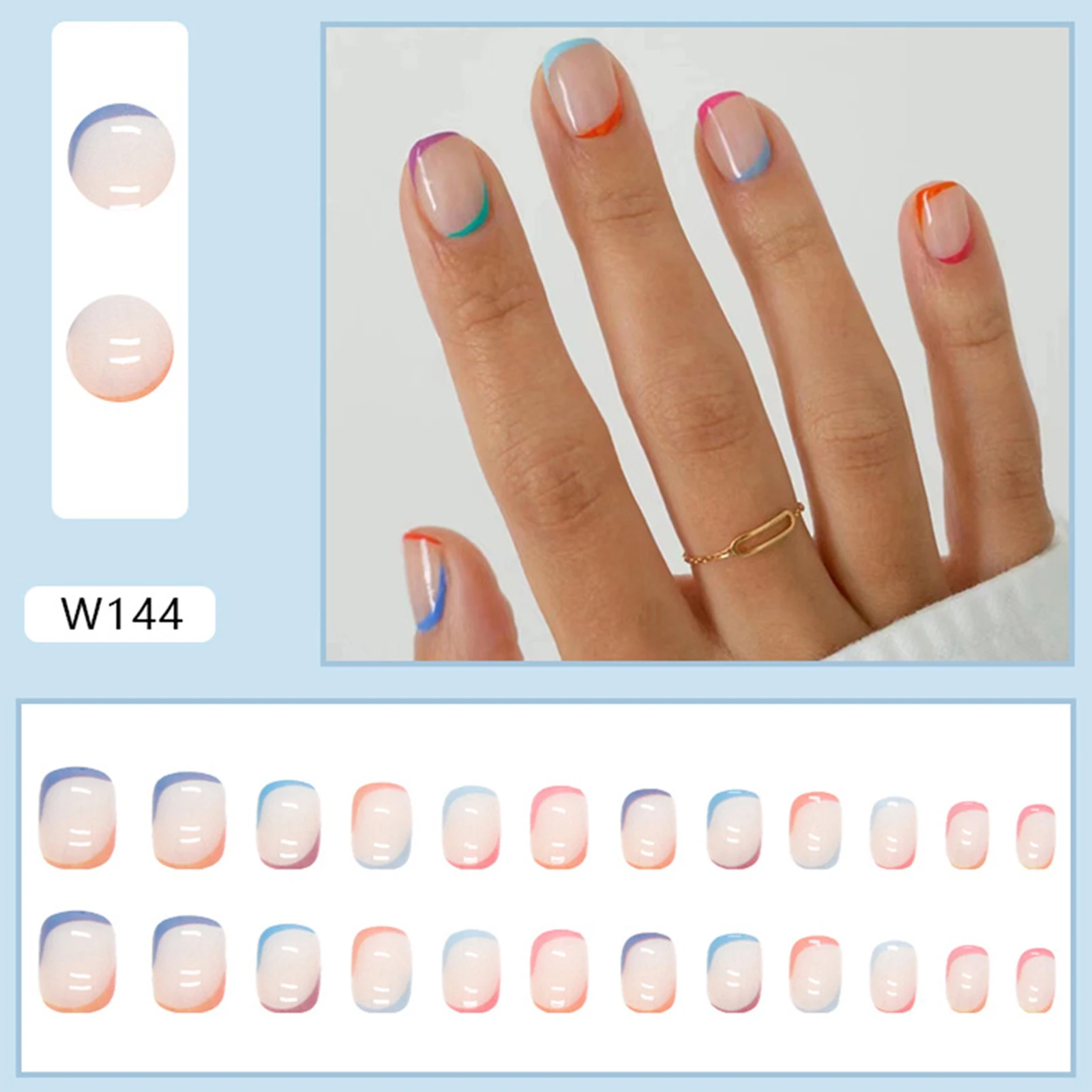 Цветни съвети къси фалшиви нокти очарователни удобни за носене маникюр нокти за жени и момиче нокти салон4