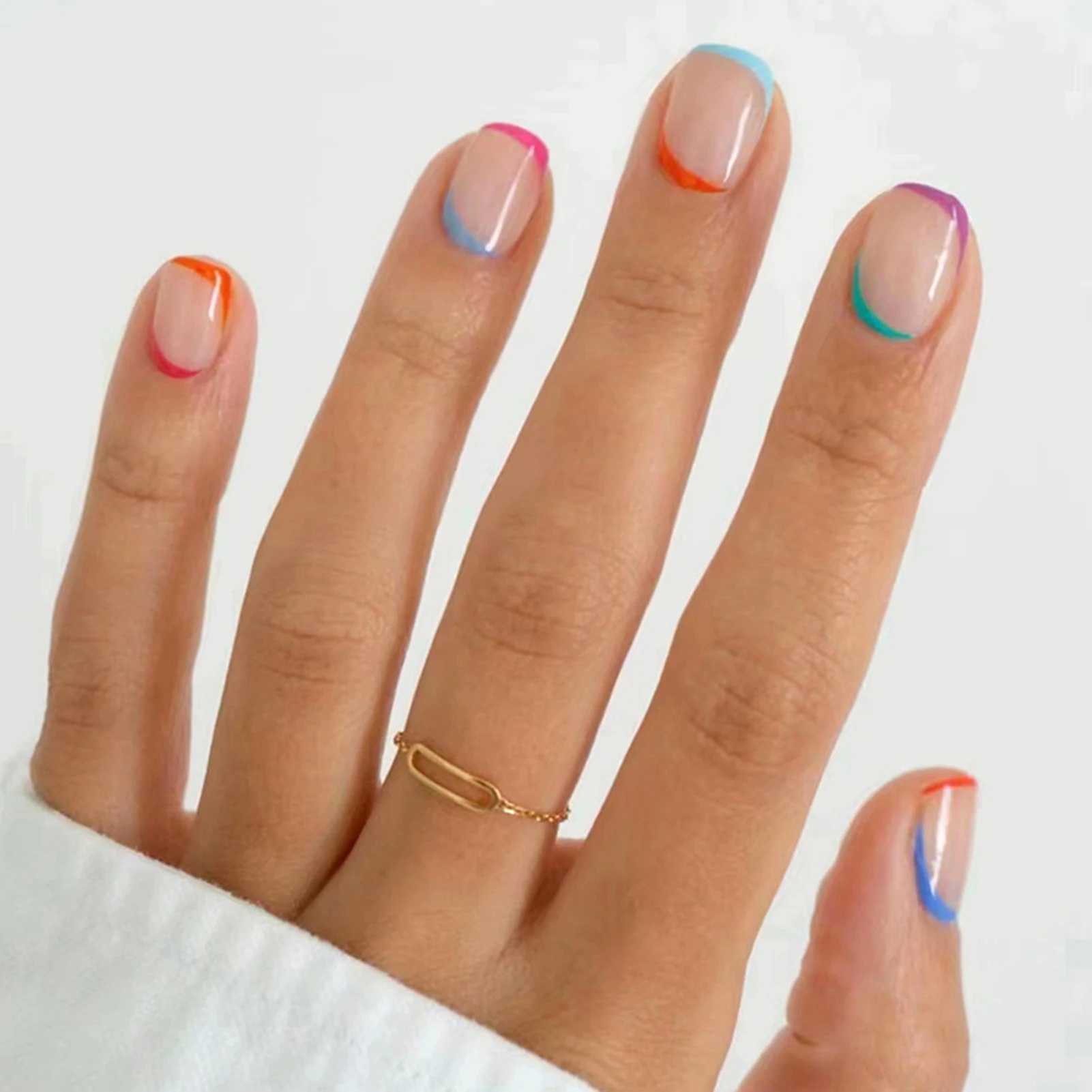 Цветни съвети къси фалшиви нокти очарователни удобни за носене маникюр нокти за жени и момиче нокти салон5