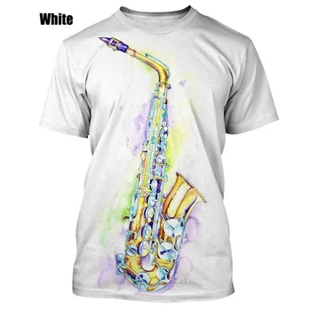 2023 Нов джаз музикален инструмент саксофонна тениска Мъжка небрежна музикална арт тениска с къс ръкав