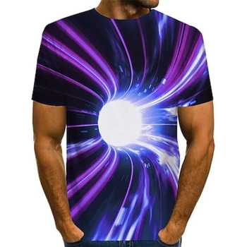 2023 нова мъжка тениска Графична оптична илюзия около врата 3D печат Ежедневно облекло с къс ръкав Основна преувеличена тениска