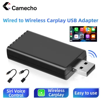 Camecho Оригинална кола Кабелна към безжична Carplay Box USB-адаптер Автомобилна Apple CarPlay & Siri гласов контрол