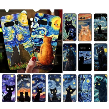 Cat Starry Night Ван Гог телефон случай за Google Pixel 8 7 Pro 7A 7 6A 6 Pro 5A 4A 3A пиксел 4 XL пиксел 5 6 4 3A XL