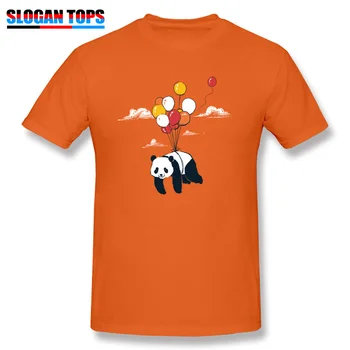 Flying Panda Tops Tees Funny Men T-shirts Hip Hop Youth Orange T Shirt Balloon Cartoon Print Clothes Custom Students Tshirt