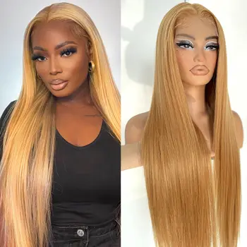 Honey Blonde Lace Frontal Wig Straight Blonde Brown Synthetic Lace Front Wigs For Women Lace Pre Plucked Hairline With Baby Hair