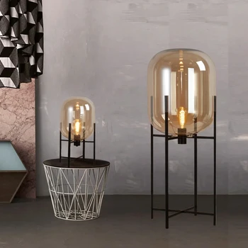 Nordic опушен сив стъкло етаж лампа доведе желязо настолни лампи за хол спалня проучване E27 етаж светлина дома декор вътрешно осветление
