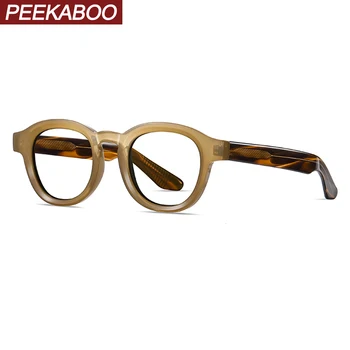 Peekaboo кръгли очила рамка жени ясно обектив унисекс анти синя светлина очила за мъже кафяв леопард мъжки ацетат аксесоари