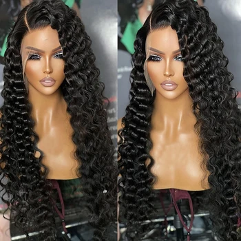 Preplucked Soft Long 180% Density 26Inch Black Deep Wave Lace Front Wig For Women With Baby Hair Heat Resistant Daily