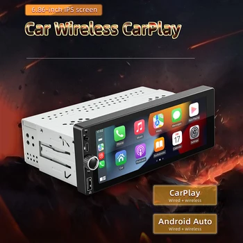 Single Din Car Radio Съвместим за CarPlay Android Auto Wireless Car Stereo с GPS навигация 6.86