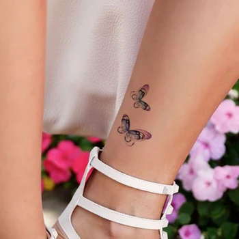 Временни стикери за татуировки Акварел пеперуда менискус цветя фалшиви татуировки водоустойчив Tatoo крак ръка малък размер за жени момиче
