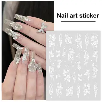 Дълготраен стикер за нокти елегантен ръчно рисуван цвете пеперуда нокти стикери дълготраен Ins стил изкуство ваденки за ноктите на жените