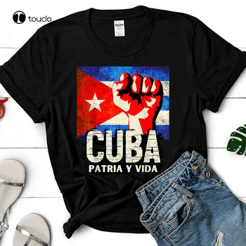 Нова Куба, Patria Y Vida Бяла черна тениска Безплатно Куба Флаг Sos Кубинска тениска Тениска Памучна тениска Унисекс мода Забавни Нови