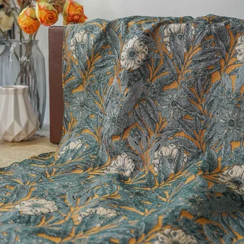 Прежда-боядисани жакардова тъкан пролет есен ретро листа вдлъбната-изпъкнала текстура Дамска рокля чанта мода шевни плат от метър