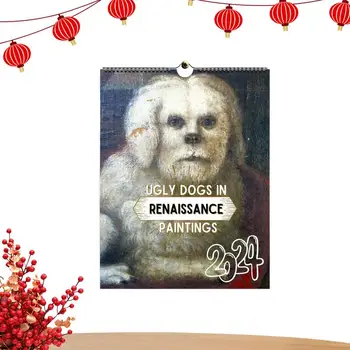 Смешно куче календар 2024 грозно куче 2024 календар 42x28cm/17x11 инча януари 2024 От декември Смешни стена изкуство Gag хумор подарък