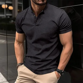 Стилна тънка POLO риза Плътен цвят ежедневна тениска с къс ръкав Лятна мъжка горна част удобно памучно мъжко облекло